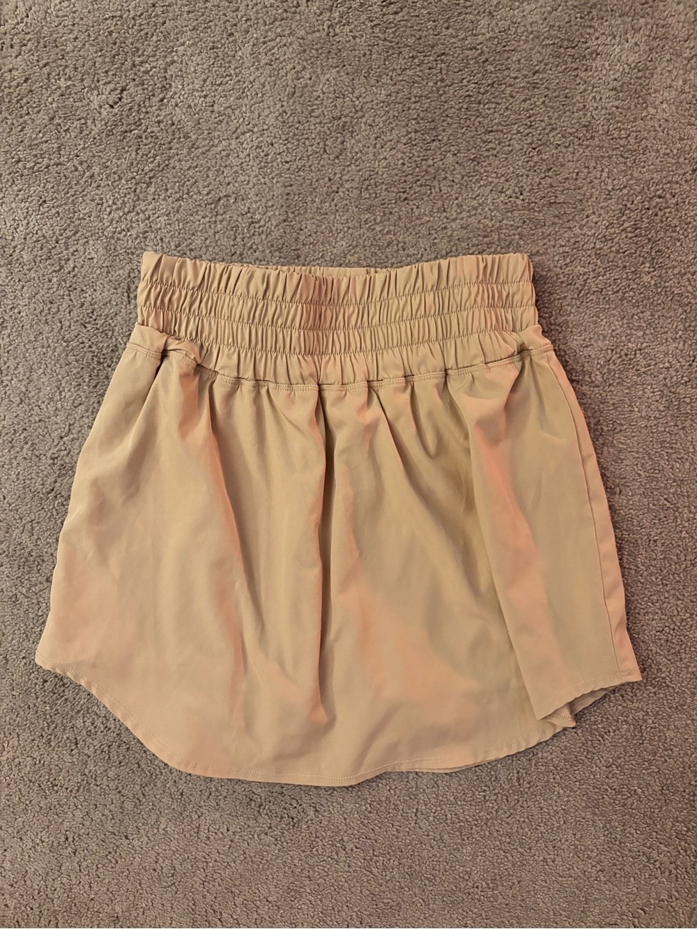 Smocked Waist Mini Skirt in Tan